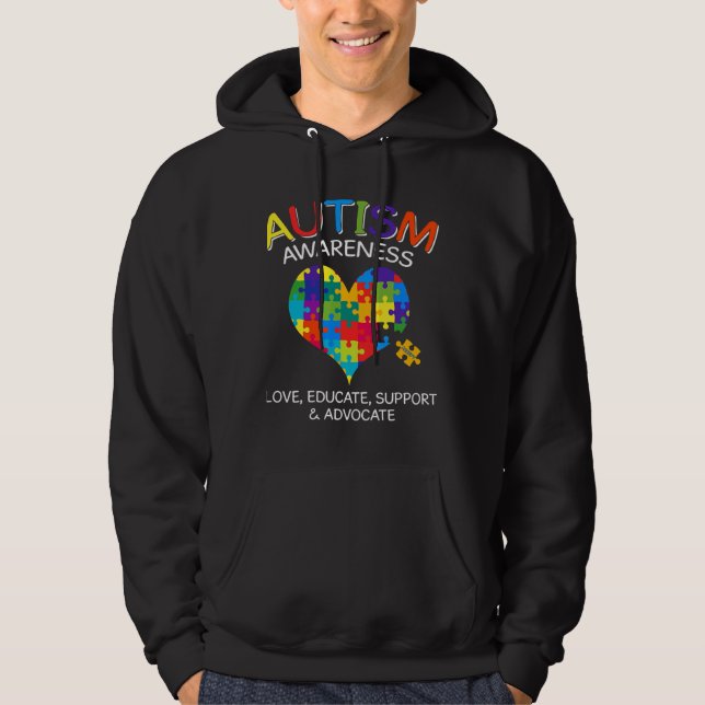 Autism Awareness Month Love Heart Puzzle Piece Wom Hoodie (Front)