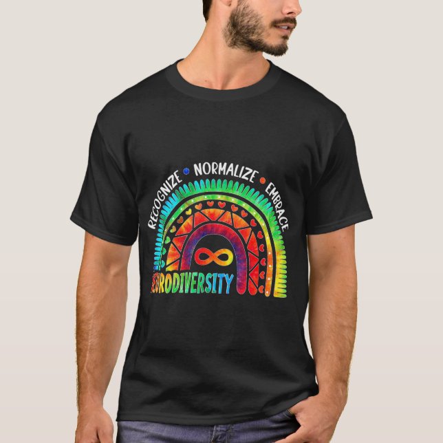 Autism Awareness Month Neurodiversity Rainbow Tie  T-Shirt (Front)