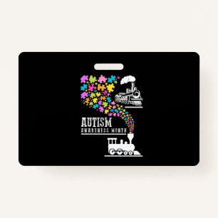 Autism Awareness Month Puzzles Train T-shirt ID Badge