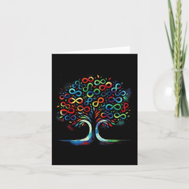 Autism Awareness Month Symbol Infinity Tree Waterc Card (Front)