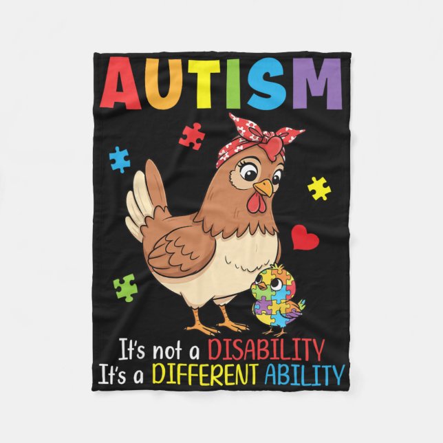 Autism Awareness Mother Chicken Different Ability  Fleece Blanket (Front)