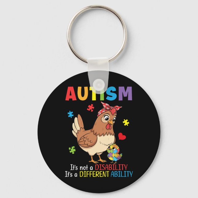 Autism Awareness Mother Chicken Different Ability  Key Ring (Front)