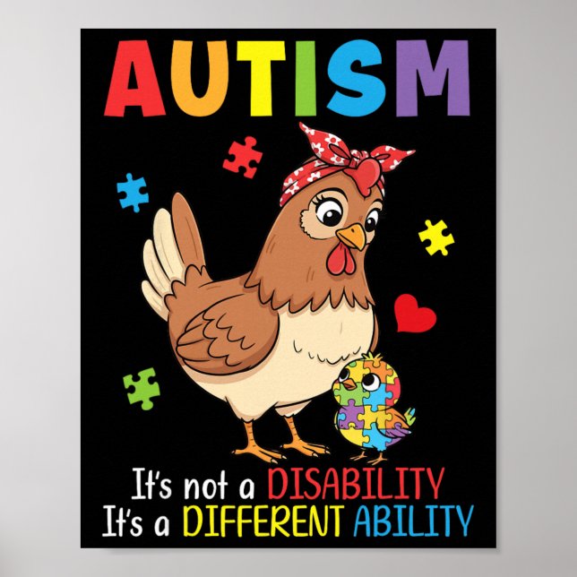 Autism Awareness Mother Chicken Different Ability  Poster (Front)