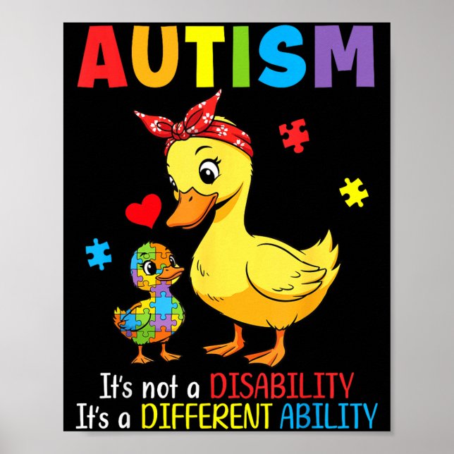 Autism Awareness Mother Duck Different Ability Puz Poster (Front)