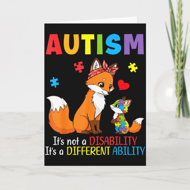 Autism Awareness Mother Fox Different Ability Puzz Card (Front)