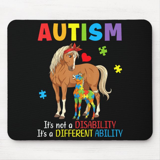 Autism Awareness Mother Horse Different Ability Pu Mouse Pad (Front)