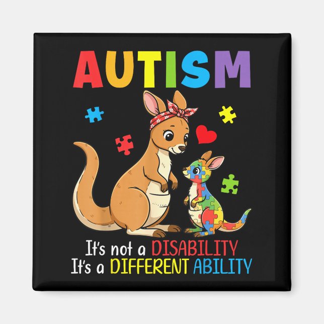 Autism Awareness Mother Kangaroo Different Ability Magnet (Front)