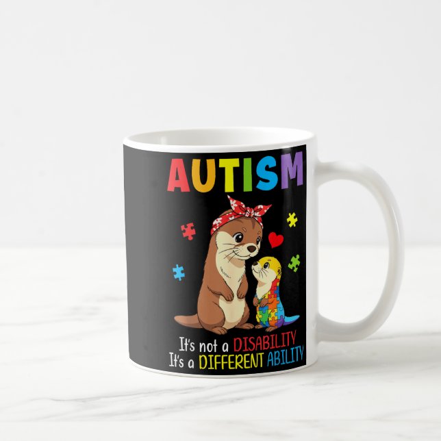 Autism Awareness Mother Otter Different Ability Pu Coffee Mug (Right)