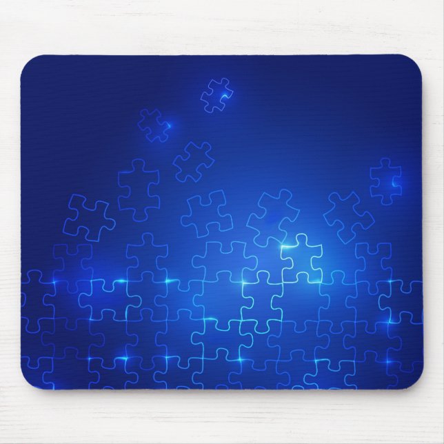 Autism Awareness Mousepad Glowing Blue Puzzle (Front)