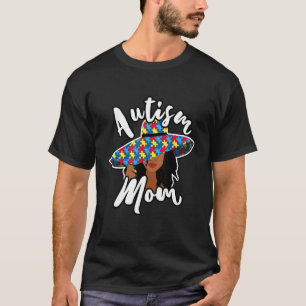 Autism Awareness Mum Black Woman Strong Afro Mothe T-Shirt