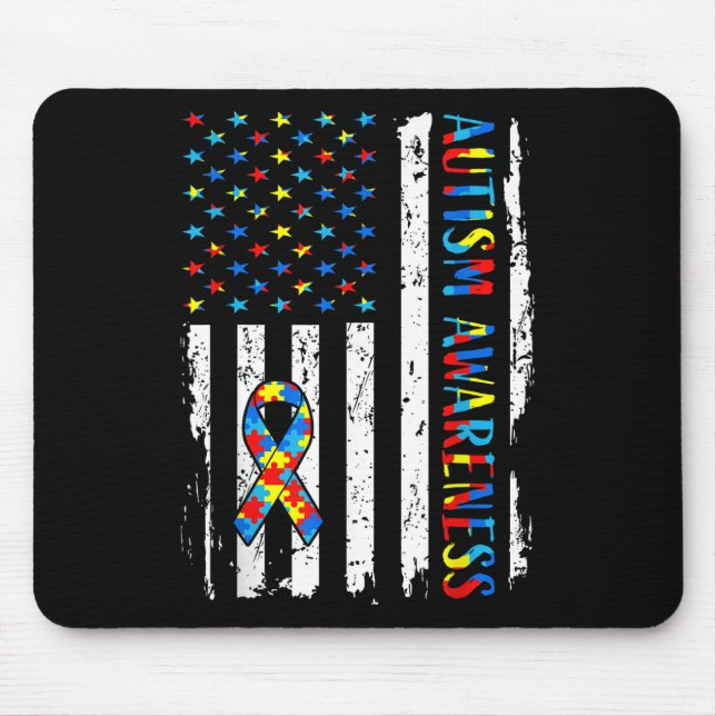 Autism Awareness Mum Dad Usa Flag Autistic Awarene Mouse Pad (Front)