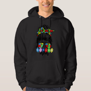 Autism Awareness Mum Life Messy Bun Sunglasses Ban Hoodie