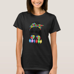 Autism Awareness Mum Life Messy Bun Sunglasses Ban T-Shirt