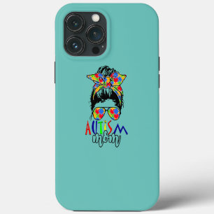 Autism Awareness Mum Life Messy Bun Sunglasses iPhone 13 Pro Max Case