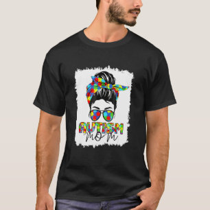 Autism Awareness Mum Messy Bun Puzzle Bandanna Mot T-Shirt