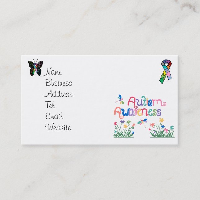 Autism Awareness on White  Business cards (Front)