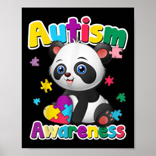 Autism Awareness Panda Puzzle Pieces Colours Gift  Poster