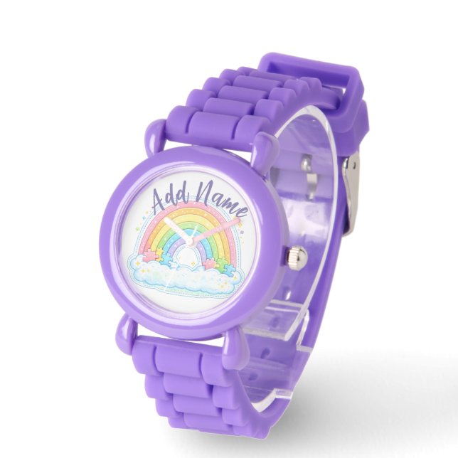 Autism Awareness Pastel Rainbow Puzzle Pieces Watch (Angle)