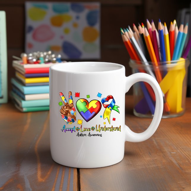Autism Awareness Peace Puzzle Heart Mug (Creator Uploaded)