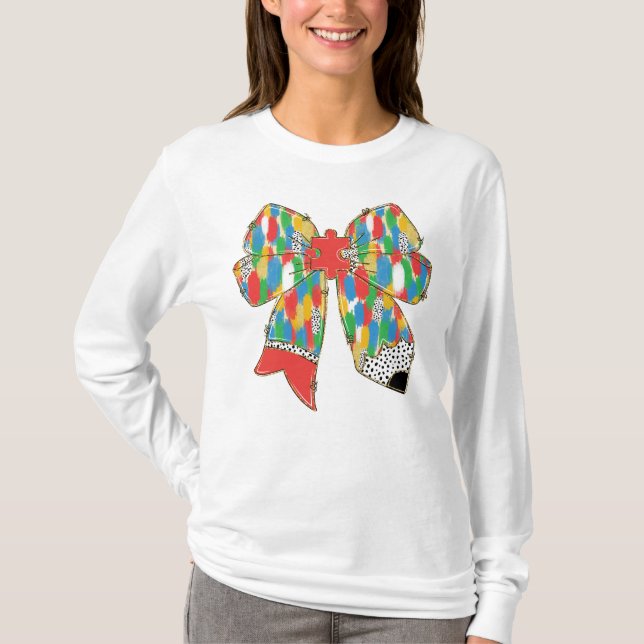 Autism Awareness Pencil Bow T-Shirt (Front)