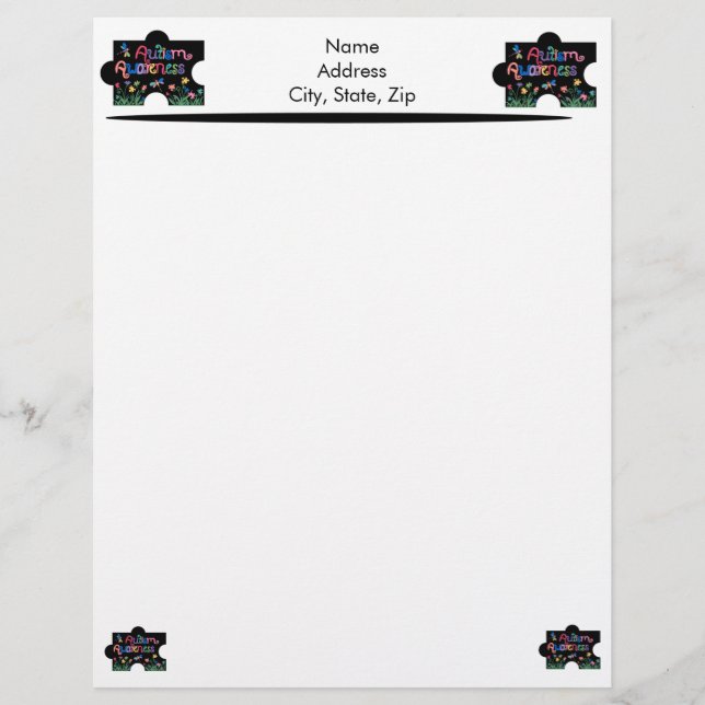 Autism Awareness Piece Letter Head Letterhead Template (Front)