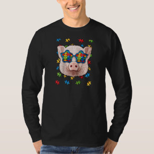 Autism Awareness Pig Puzzle Sunglasses Farmer Auti T-Shirt