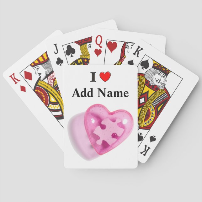Autism Awareness Pink Heart Customise Playing Cards (Back)