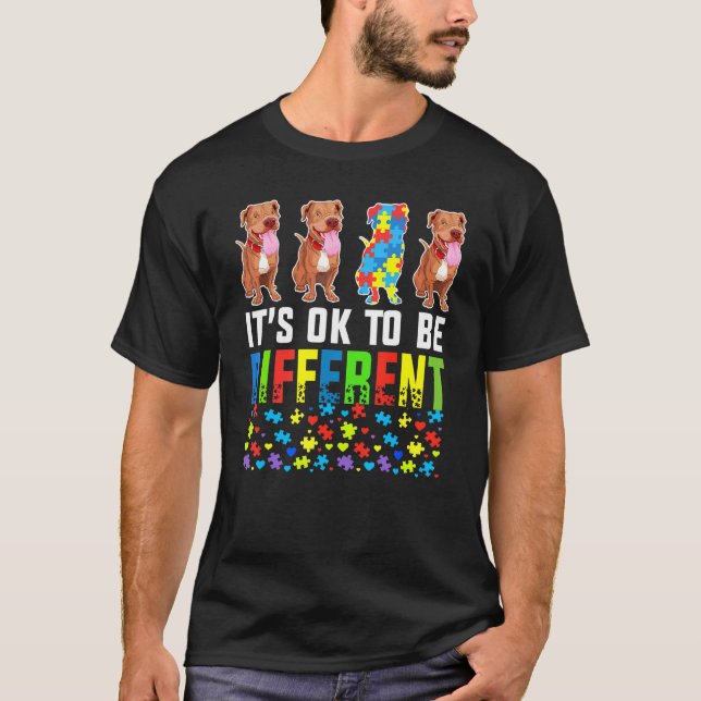 Autism Awareness Pitbull Dog T-Shirt (Front)