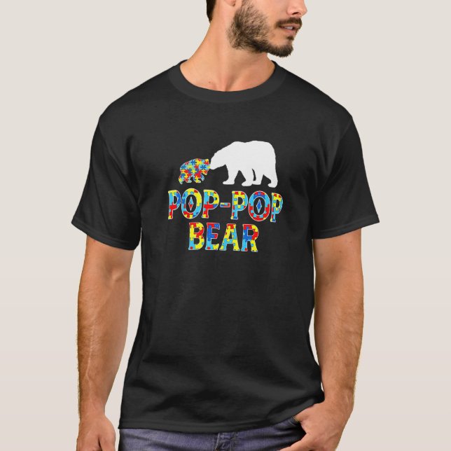 Autism Awareness Pop Pop Bear Support Autistic T-Shirt (Front)