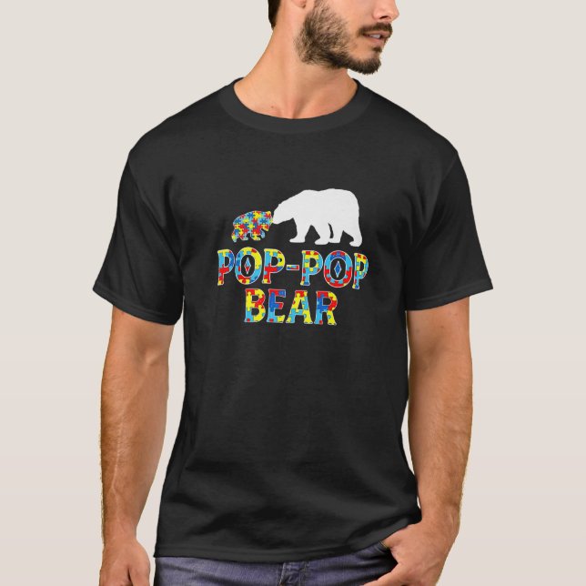 Autism Awareness Pop Pop Bear Support Autistic T-Shirt (Front)