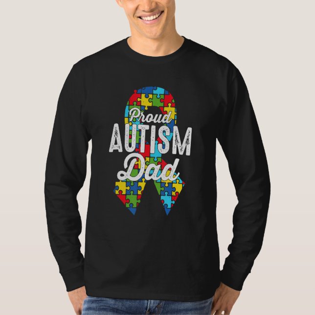 Autism Awareness Proud Autism Dad Ribbon Puzzle Fa T-Shirt (Front)