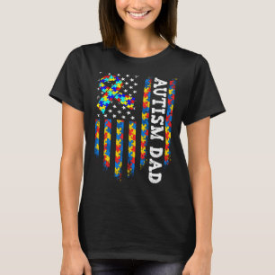 Autism Awareness Proud Autism Dad Vintage US Flag T-Shirt