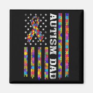 Autism Awareness Proud Autism Dad Vintage Usa Flag Magnet