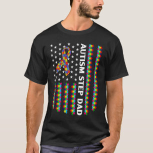 Autism Awareness Proud Autism Step Dad US Flag Gif T-Shirt