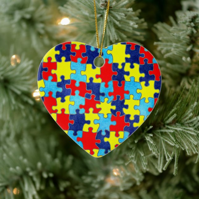 Autism Awareness-Puzzle by Shirley Taylor Ceramic Tree Decoration (Tree)