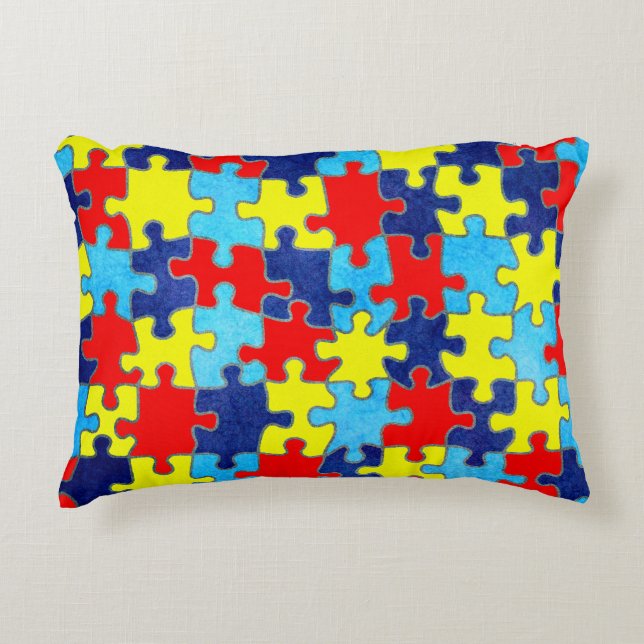 Autism Awareness-Puzzle by Shirley Taylor Decorative Cushion (Front)