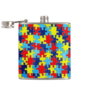 Autism Awareness-Puzzle by Shirley Taylor Hip Flask