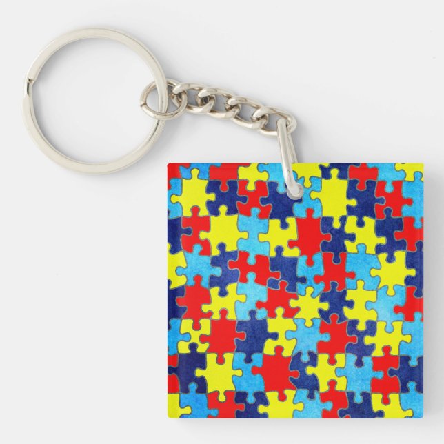Autism Awareness-Puzzle by Shirley Taylor Key Ring (Front)