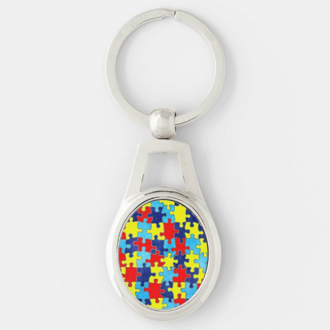 Autism Awareness-Puzzle by Shirley Taylor Key Ring (Front)