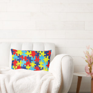 Autism Awareness-Puzzle by Shirley Taylor Lumbar Cushion