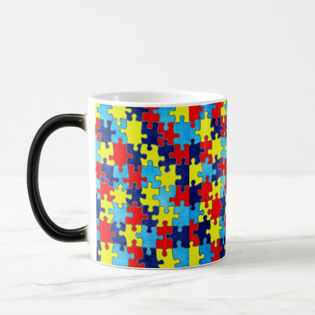 Autism Awareness-Puzzle by Shirley Taylor Magic Mug (Left)