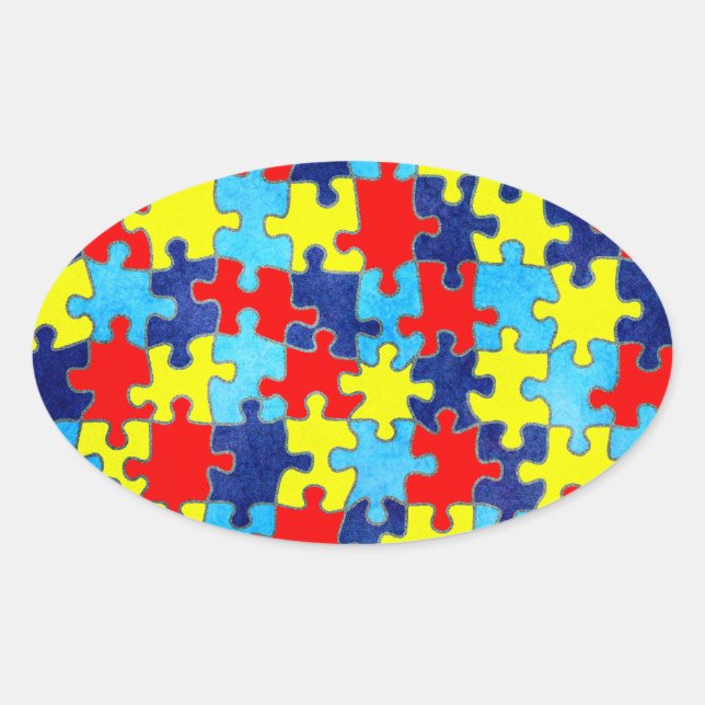 Autism Awareness-Puzzle by Shirley Taylor Oval Sticker (Front)