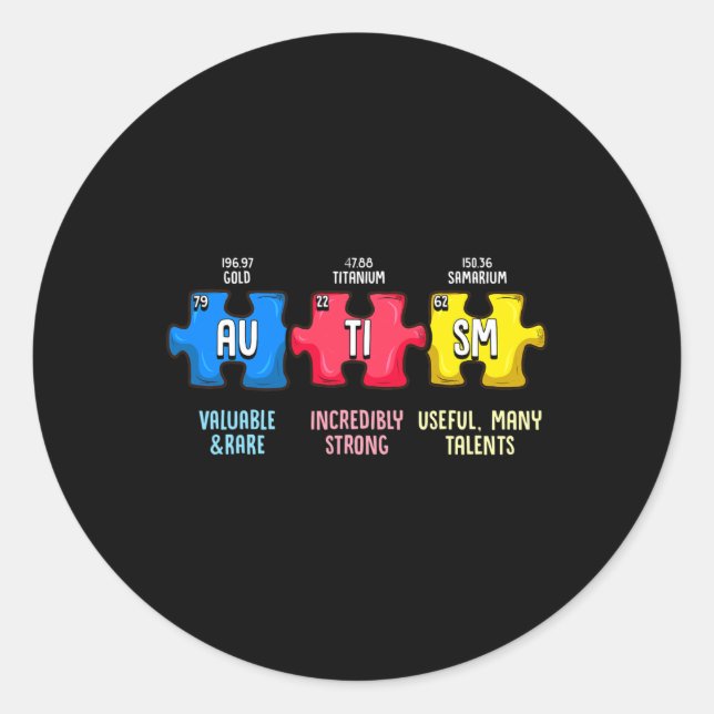 Autism Awareness Puzzle Chemical Element  Classic Round Sticker (Front)