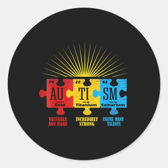 Autism Awareness Puzzle Chemical Element T-Shirt14 Classic Round Sticker (Front)