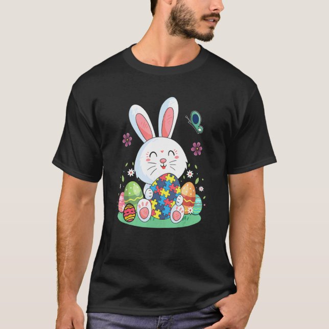 Autism Awareness Puzzle Easter Bunny Eggs Easter W T-Shirt (Front)