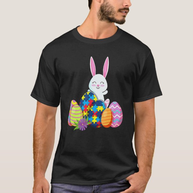 Autism Awareness Puzzle Easter Bunny Eggs T-Shirt (Front)