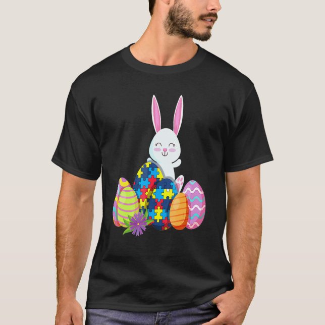Autism Awareness Puzzle  Easter Bunny Eggs T-Shirt (Front)