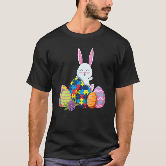 Autism Awareness Puzzle   Easter Bunny Eggs T-Shirt (Front)