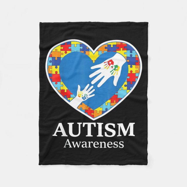 Autism Awareness Puzzle Heart Colourful Fleece Blanket (Front)