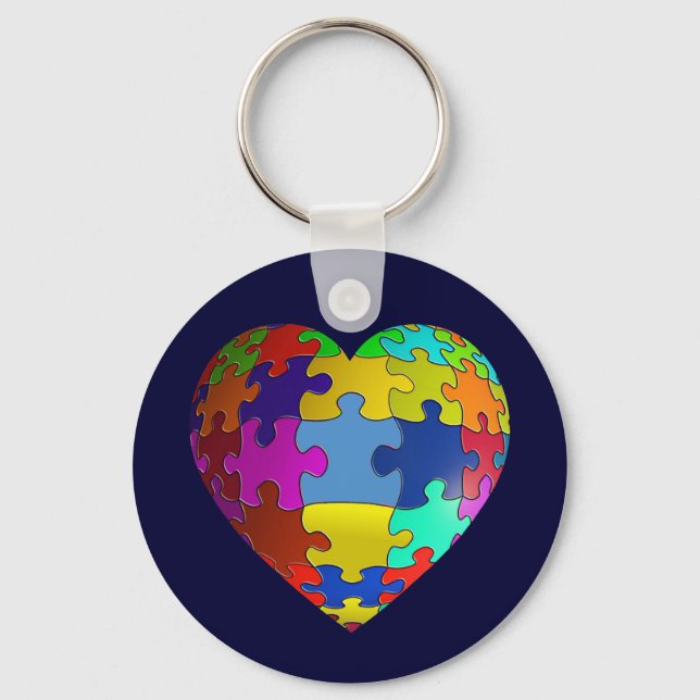 Autism Awareness Puzzle Heart Key Ring (Front)